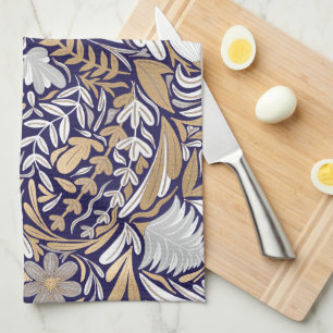 Linge De Cuisine Motif d'illustration de la feuille florale blanche