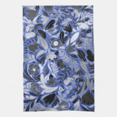 Linge De Cuisine Motif d'illustration Feuilles floral bleu argent (Vertical)
