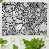 Linge De Cuisine Motif d'illustration Feuilles floraux noirs argent (Plié)