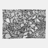 Linge De Cuisine Motif d'illustration Feuilles floraux noirs argent (Horizontal)