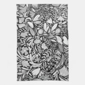 Linge De Cuisine Motif d'illustration Feuilles floraux noirs argent (Vertical)