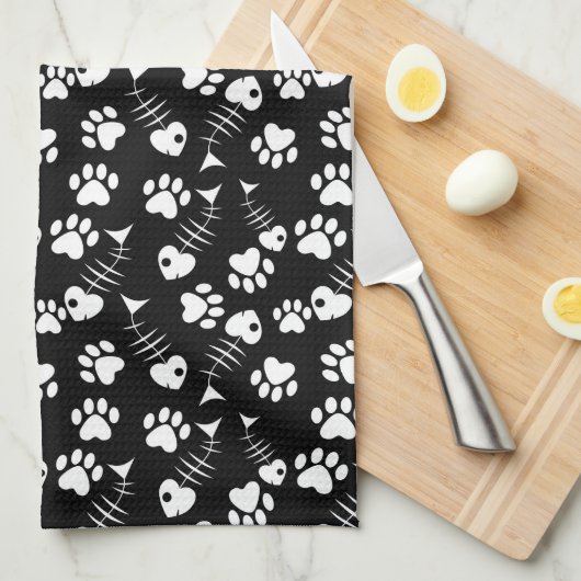 Linge De Cuisine motif d'impression de chat d'os de poissons (Quart Plié)