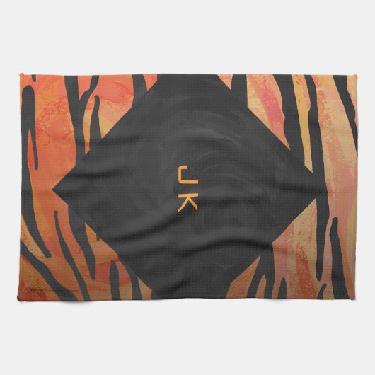 Linge De Cuisine Motif d'impression monogramme Tiger chaud orange e (Horizontal)