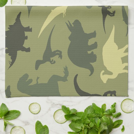 Linge De Cuisine Motif Dinosaure, Silhouette Dinosaure, Dino Vert (Plié)