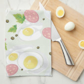 Linge De Cuisine Motif d'oeufs et de saucisse (Quart Plié)
