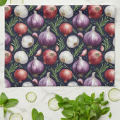 Linge De Cuisine Motif d'oignon moderne noir (Plié)