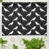 Linge De Cuisine Motif d'oiseau. Corneilles en noir et blanc. (Plié)