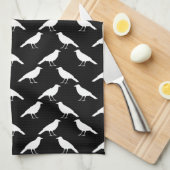 Linge De Cuisine Motif d'oiseau. Corneilles en noir et blanc. (Quart Plié)