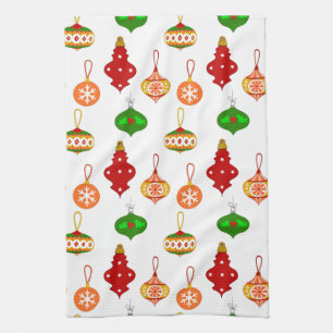 Linge De Cuisine Motif d'ornement antique en rouge, vert et blanc