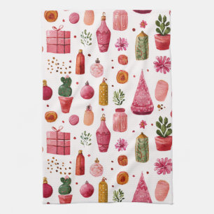 Linge De Cuisine Motif d'ornements de Noël en forme de cactus rose