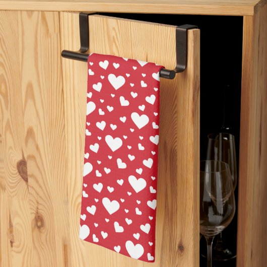 Linge De Cuisine Motif du coeur blanc sur rouge (Pliage en tiers)