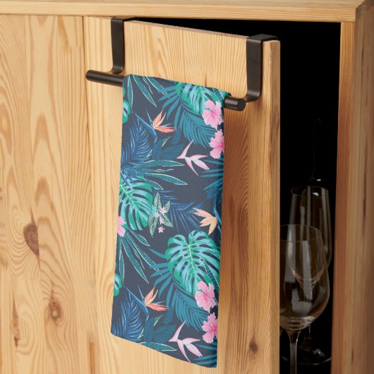 Linge De Cuisine Motif du Jardin des Fleurs Tropicales Bleues (Pliage en tiers)