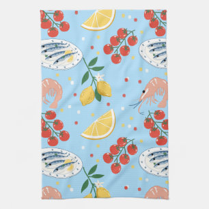 Linge De Cuisine Motif du marché de fruits de mer méditerranéens (5