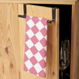 Linge De Cuisine Motif du vérificateur de diamants rose blanc