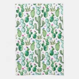 Linge De Cuisine Motif d'usines de cactus d'aquarelle