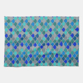 Linge De Cuisine Motif Écailles Bleu Turquoise Gris (Horizontal)