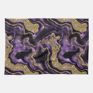 Linge De Cuisine Motif élégant d'agate pailletée de pourpre et d'or