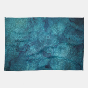 Linge De Cuisine Motif élégant d'aquarelle de mandala de turquoise