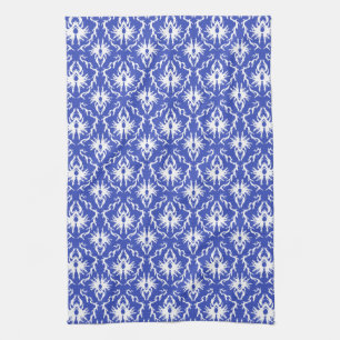 Linge De Cuisine Motif élégant de damassé. Bleu et blanc