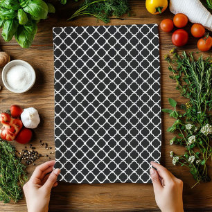 Linge De Cuisine Motif élégant de quatrefeuilles en noir et blanc