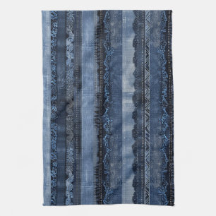 Linge De Cuisine Motif élégant en denim à rayures de dentelle indig