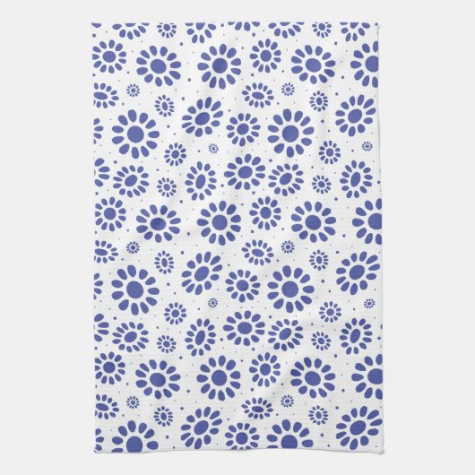 Linge De Cuisine Motif élégant Indigo Blue et White Daisy (Vertical)