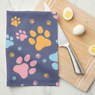 Linge De Cuisine Motif Empreintes de Pattes d'Animaux Colorés