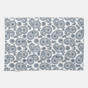 Linge De Cuisine Motif en cachemire bleu foncé indien sur blanc