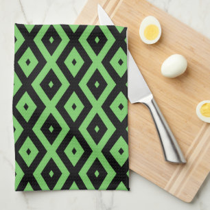 Linge De Cuisine Motif en diamant vert citron et noir