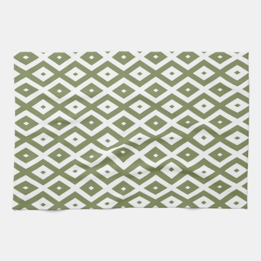Linge De Cuisine Motif en diamant vert et blanc (Horizontal)