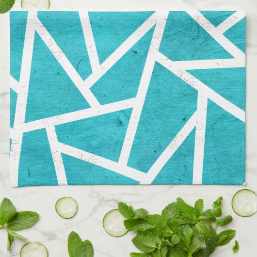 Linge De Cuisine Motif en mosaïque bleu-vert et blanc (Plié)