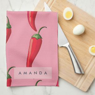 Linge De Cuisine Motif épicé de poivre rouge sur Arrière - plan ros