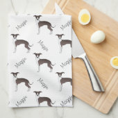 Linge De Cuisine Motif et nom de Lévrier italien blanc et cacheté (Quart Plié)