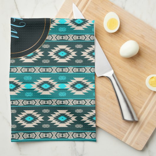 Linge De Cuisine Motif ethnique du sud-ouest. Monogramme. (Quart Plié)