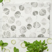 Linge De Cuisine Motif Feuille de Aspen noir et blanc © Sandy Long (Plié)