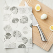 Linge De Cuisine Motif Feuille de Aspen noir et blanc © Sandy Long (Quart Plié)
