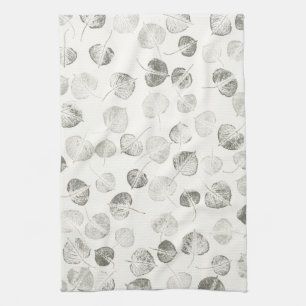 Linge De Cuisine Motif Feuille de Aspen noir et blanc © Sandy Long
