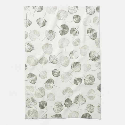 Linge De Cuisine Motif Feuille de Aspen noir et blanc © Sandy Long (Vertical)