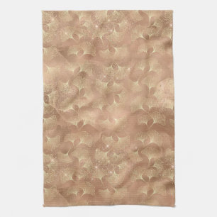Linge De Cuisine Motif Feuille d'Or Botanique Rose Douce Ginkgo