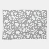 Linge De Cuisine Motif Feuille tombé blanc sur gris (Horizontal)