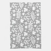 Linge De Cuisine Motif Feuille tombé blanc sur gris (Vertical)