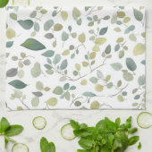 Linge De Cuisine Motif Feuille vert aquarelle (Plié)