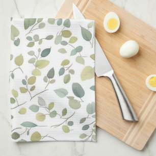 Linge De Cuisine Motif Feuille vert aquarelle