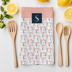 Linge De Cuisine Motif flamant rose Monogramme Moderne