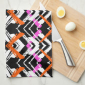Linge De Cuisine Motif Flèche De Main Noire, Orange Et Rose (Quart Plié)