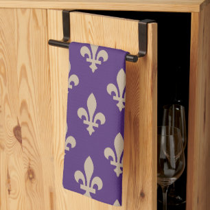 Linge De Cuisine Motif Fleur de Lis, Crème Royale Française sur Vio