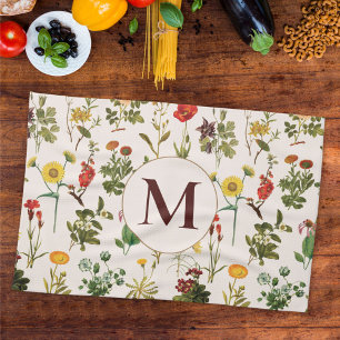 Linge De Cuisine Motif Fleur Sauvage Vintage Monogrammé