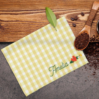 Linge De Cuisine Motif fleur simple jaune tartan nom