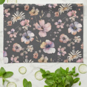 Linge De Cuisine Motif Fleurs Sauvages Aquarelle Rose Bohème Mélanc (Plié)