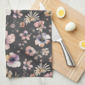 Linge De Cuisine Motif Fleurs Sauvages Aquarelle Rose Bohème Mélanc (Quart Plié)